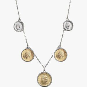 22" cablechain Italian Five Coin Lira Pendant Necklace